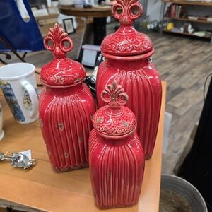 Vintage Style Red Ceramic Canister Set